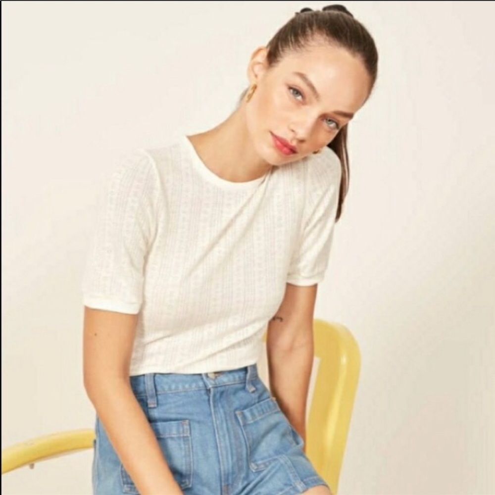 Reformation Rylie Top - white knitted tee / top